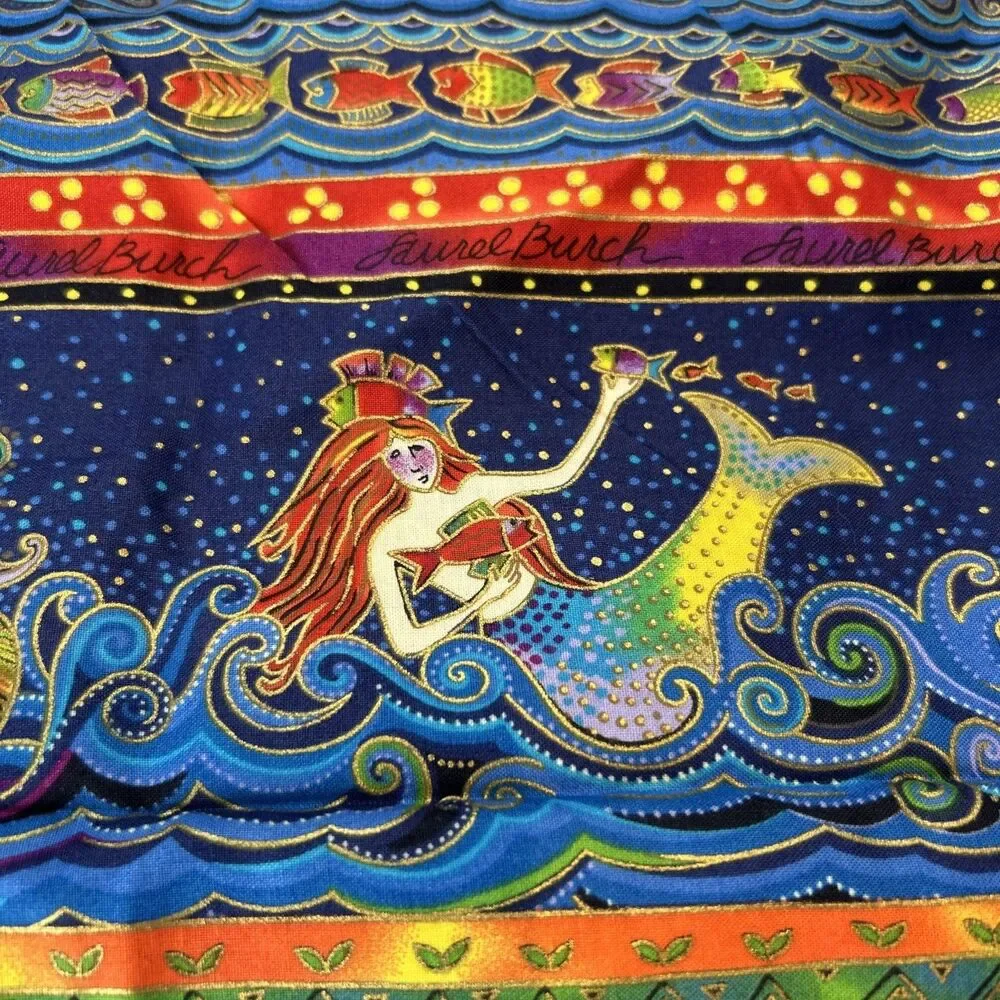 Sea Spirits Laurel Burch Cotton Fabric Mermaids Tropical Fish Colorful 1 Yard